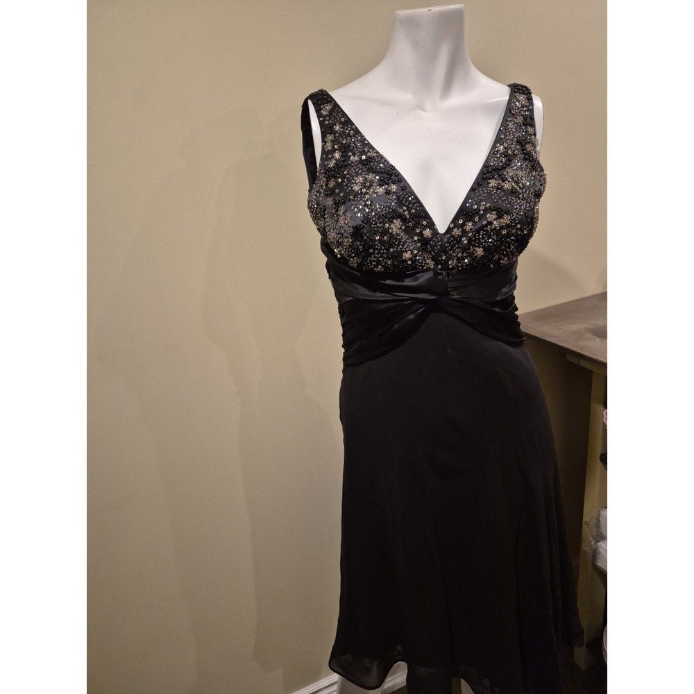 JS Boutique Black 100% Silk Evening Gown Prom Dress‎ Size S EUC